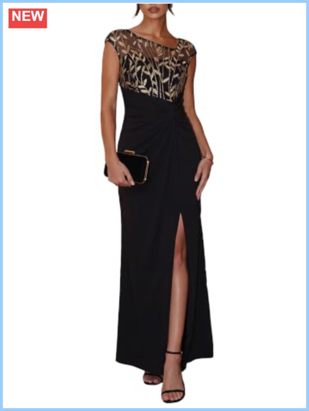 Women's Maxi Sequin Ruched Formal Mother of the Bride Dress